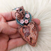 Artisan Cut Indonesian Lace Agate And Copper Heart Statement Pendant