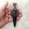 Carved Bird Skull Statement Pendant In Copper
