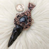 Carved Bird Skull Statement Pendant In Copper