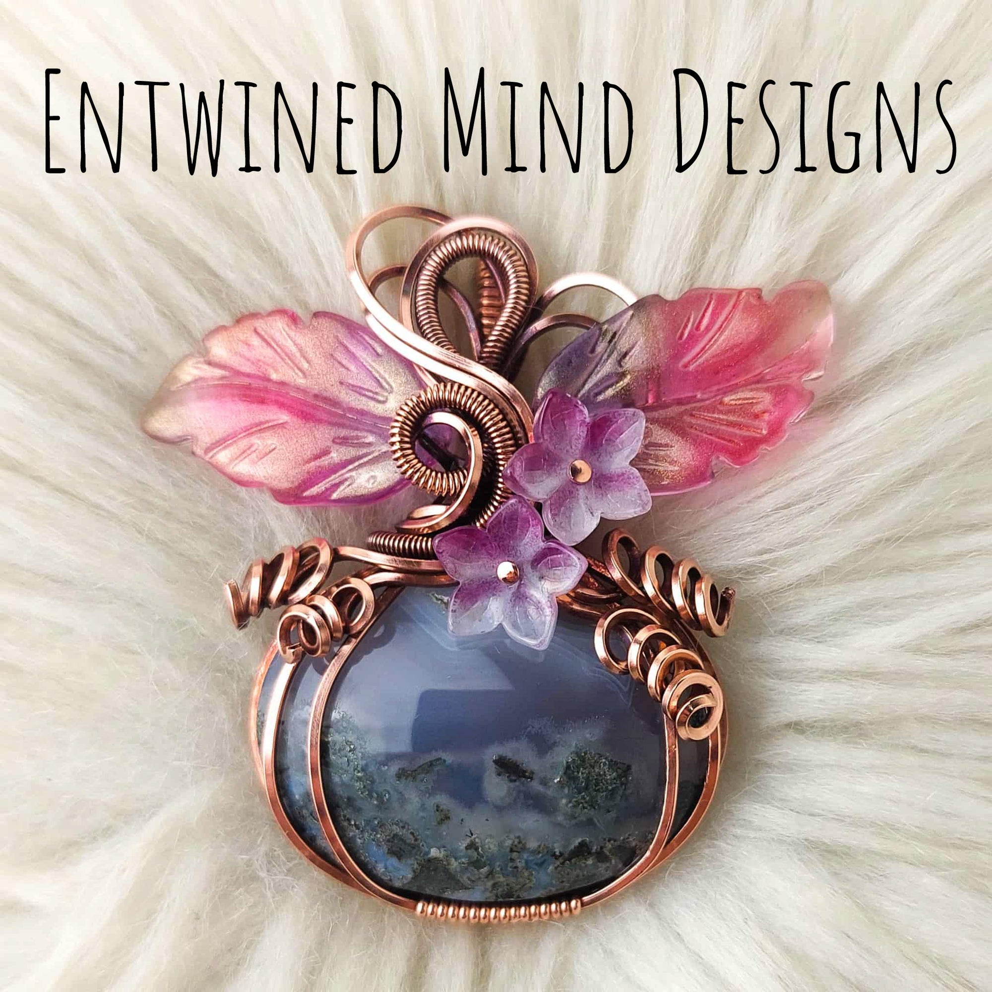 Purple Moss Agate Pumpkin Pendant In Copper