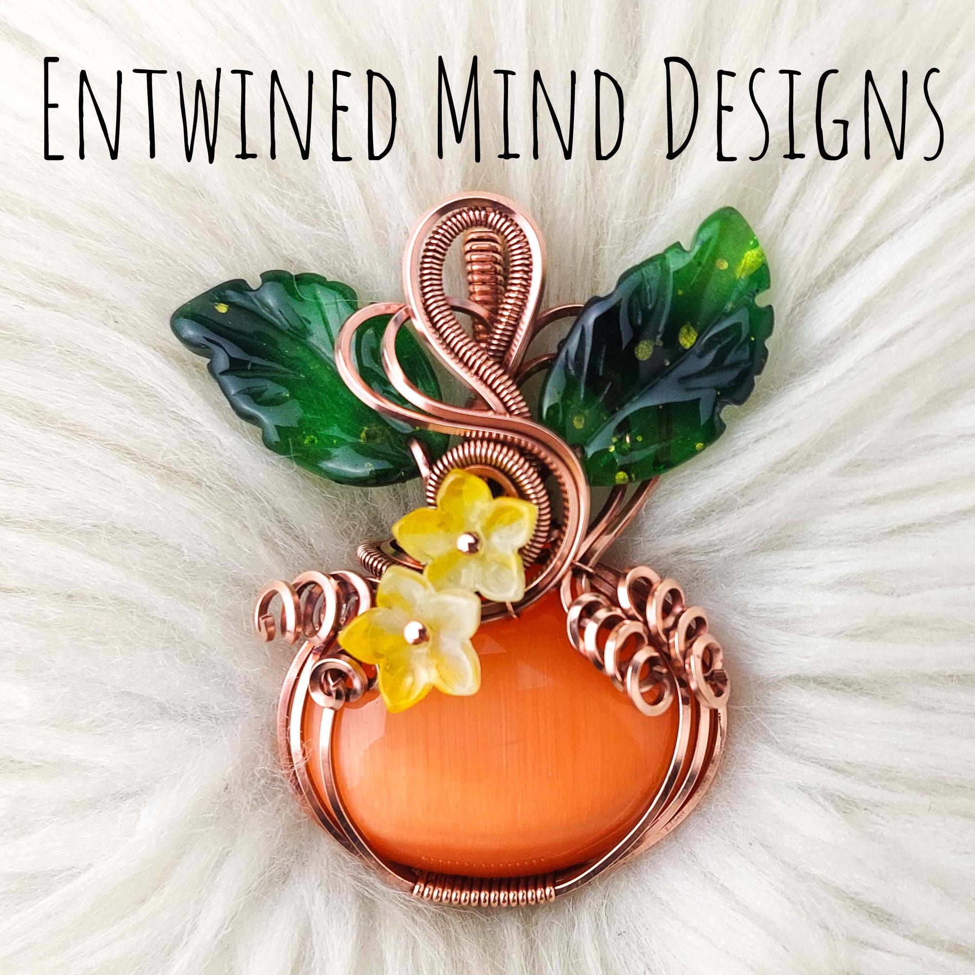 Glass Cats Eye Pumpkin Pendant In Copper