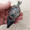 Agate Wolf And Owl Pendant In Sterling Silver