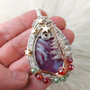 Christmas Tree And Red Aurora Plume Agate Doublet And Sterling silver Heart Pendant