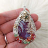 Christmas Tree And Red Aurora Plume Agate Doublet And Sterling silver Heart Pendant