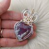 Red Aurora Plume Agate Doublet And Sterling Silver And 14k Goldfilled Heart Pendant
