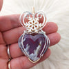 Red Aurora Plume Agate Doublet And Sterling Silver And 14k Goldfilled Heart Pendant
