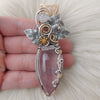 "Rose Rose" Rose Quartz Statement Pendant In Sterling Silver And 14k Goldfilled Wire
