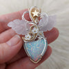 Artisan Cut Synthetic Opal, Sterling Silver And 14k Goldfilled Heart Pendant