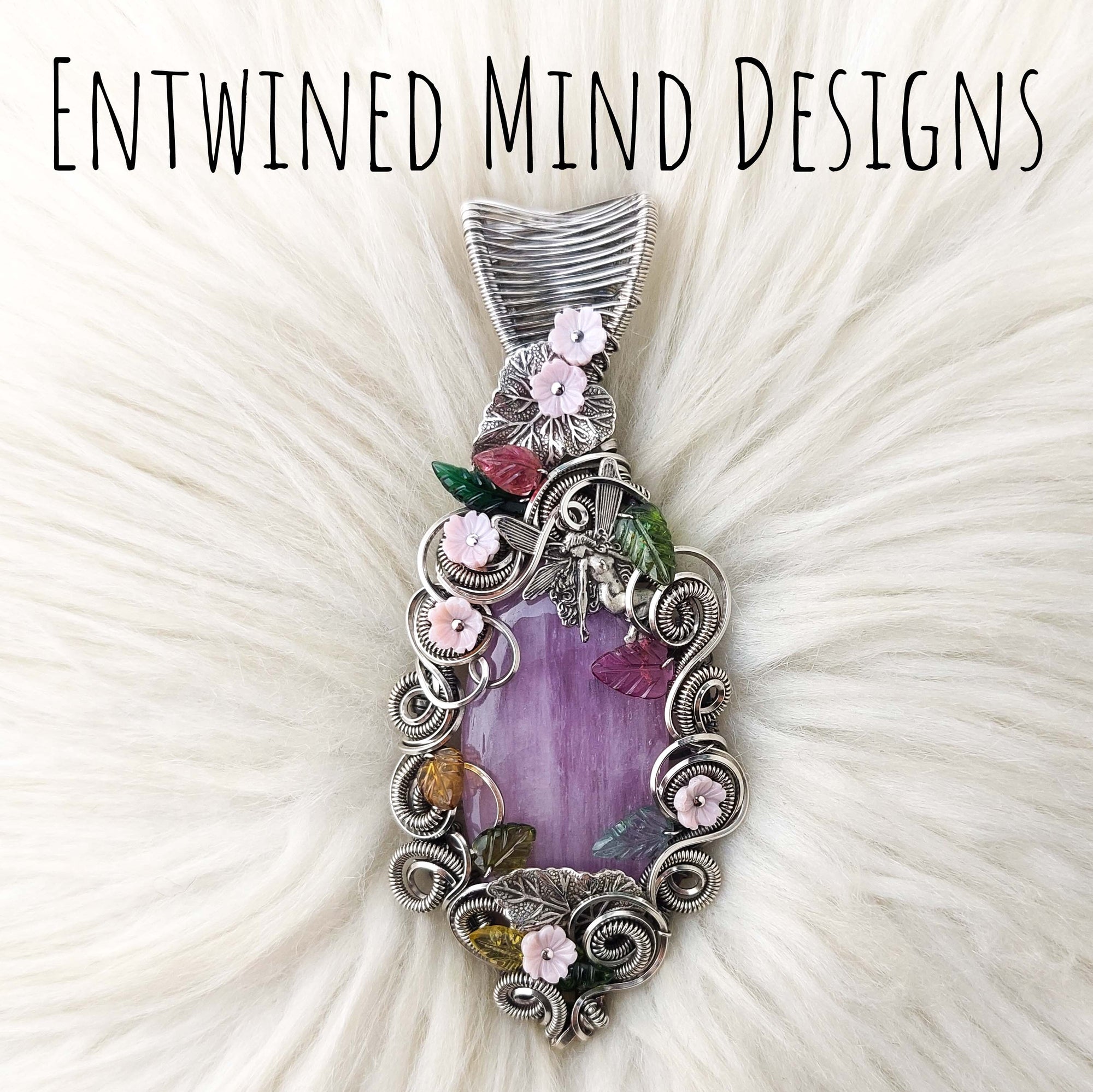 "Fantasy Flower Garden" Kunzite Fairy Pendant In Sterling Silver