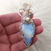 "Wondering Moon" Moonstone Statement Pendant In Sterling Silver And 14k Goldfilled Wire