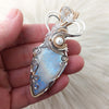 "Wondering Moon" Moonstone Statement Pendant In Sterling Silver And 14k Goldfilled Wire