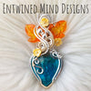 Artisan Cut Inspration Mine Gem Silica Chrysocolla, Sterling Silver, And 14k Goldfilled Heart Pendant