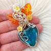 Artisan Cut Inspration Mine Gem Silica Chrysocolla, Sterling Silver, And 14k Goldfilled Heart Pendant