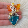 Artisan Cut Inspration Mine Gem Silica Chrysocolla, Sterling Silver, And 14k Goldfilled Heart Pendant