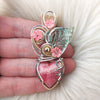 Artisan Cut Rhodochrosite And Sterling Silver Heart Pendant