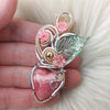 Artisan Cut Rhodochrosite And Sterling Silver Heart Pendant