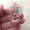 Artisan Cut Rhodochrosite And Sterling Silver Heart Pendant