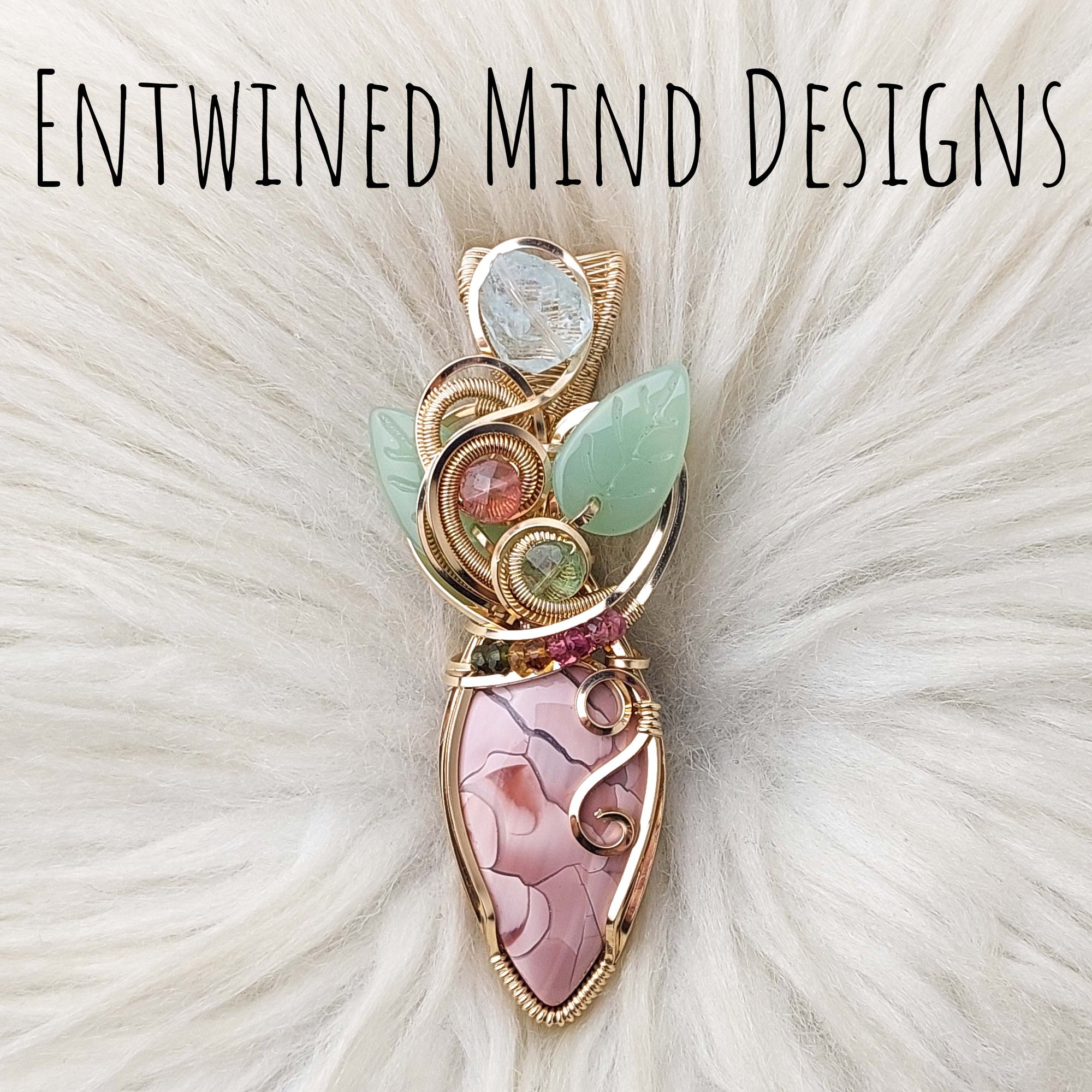 Artisan Cut Imperial Jasper, Tourmaline, and Aquamarine Gold Fill Statement Pendant