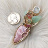 Artisan Cut Imperial Jasper, Tourmaline, and Aquamarine Gold Fill Statement Pendant