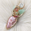 Artisan Cut Imperial Jasper, Tourmaline, and Aquamarine Gold Fill Statement Pendant