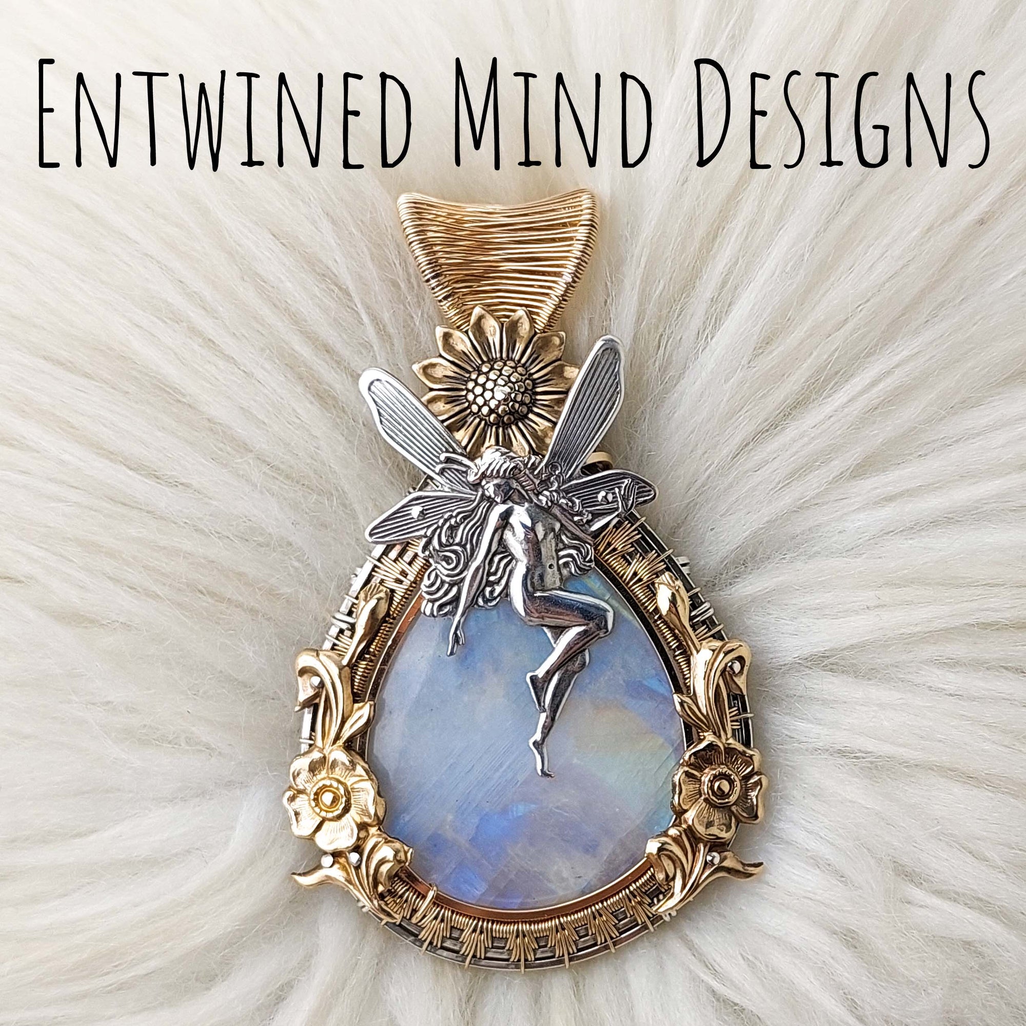 "Fairy Dreams" Moonstone Statement Pendant In Sterling Silver And 14k Goldfilled Wire