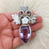 "Iris" 58ct Amethyst Statement Pendant In Sterling Silver And 14k Goldfilled Wire