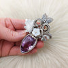 "Iris" 58ct Amethyst Statement Pendant In Sterling Silver And 14k Goldfilled Wire
