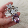 "Iris" 58ct Amethyst Statement Pendant In Sterling Silver And 14k Goldfilled Wire
