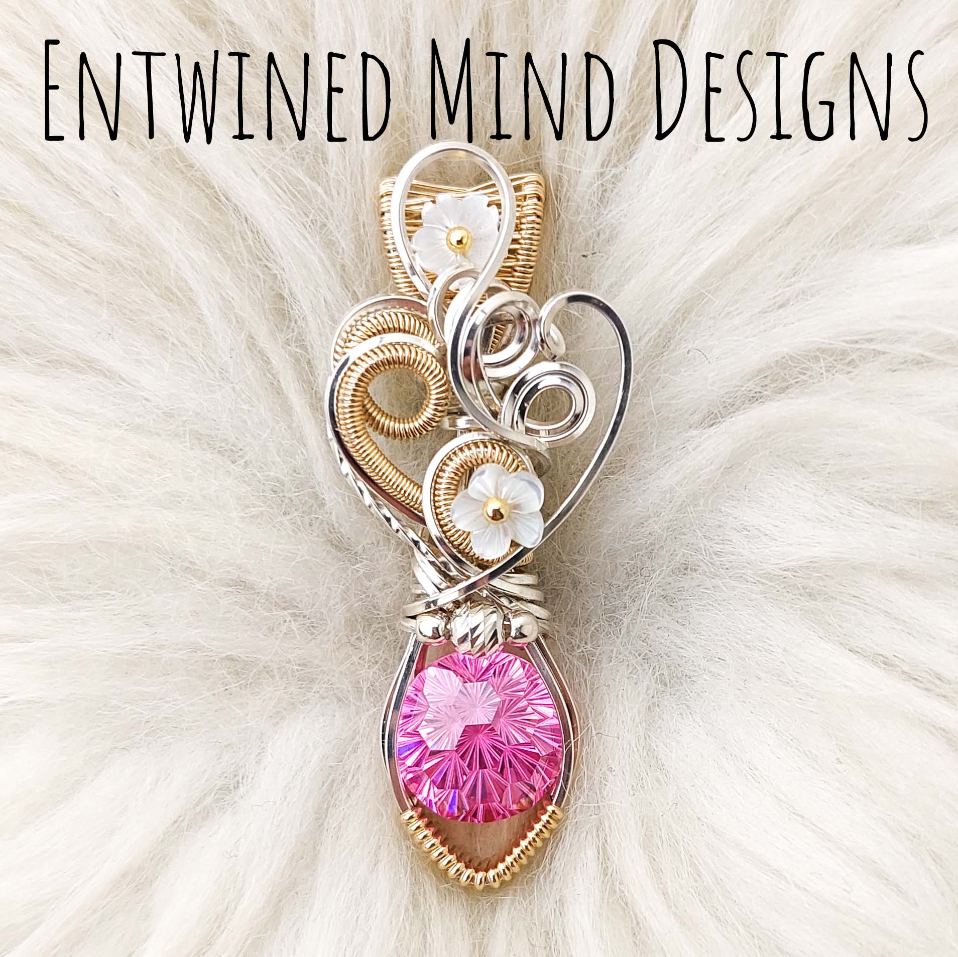 12ct Color Changing Firework Cut Pink Cubic Zirconia, Sterling Silver, and 14k Goldfilled Pendant