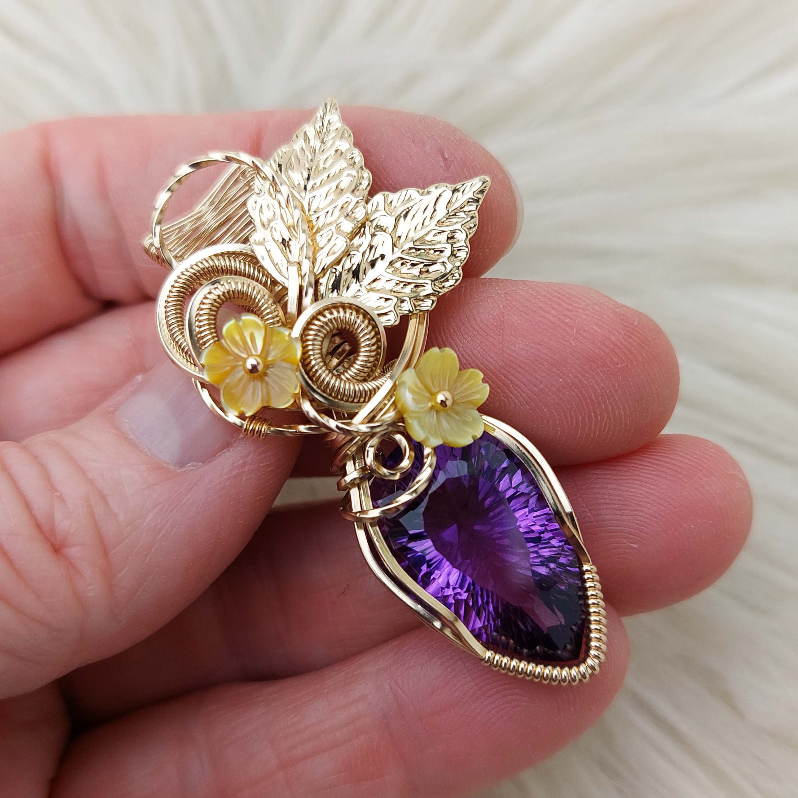 18ct Amethyst And 14k gold filled Statement Pendant – Entwined