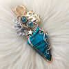 Artisan Cut Bissbee Mine Gem Silica Chrysocolla, Sterling Silver, And 14k Goldfilled Pendant