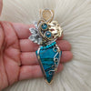 Artisan Cut Bissbee Mine Gem Silica Chrysocolla, Sterling Silver, And 14k Goldfilled Pendant
