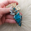 Artisan Cut Bissbee Mine Gem Silica Chrysocolla, Sterling Silver, And 14k Goldfilled Pendant