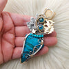 Artisan Cut Bissbee Mine Gem Silica Chrysocolla, Sterling Silver, And 14k Goldfilled Pendant