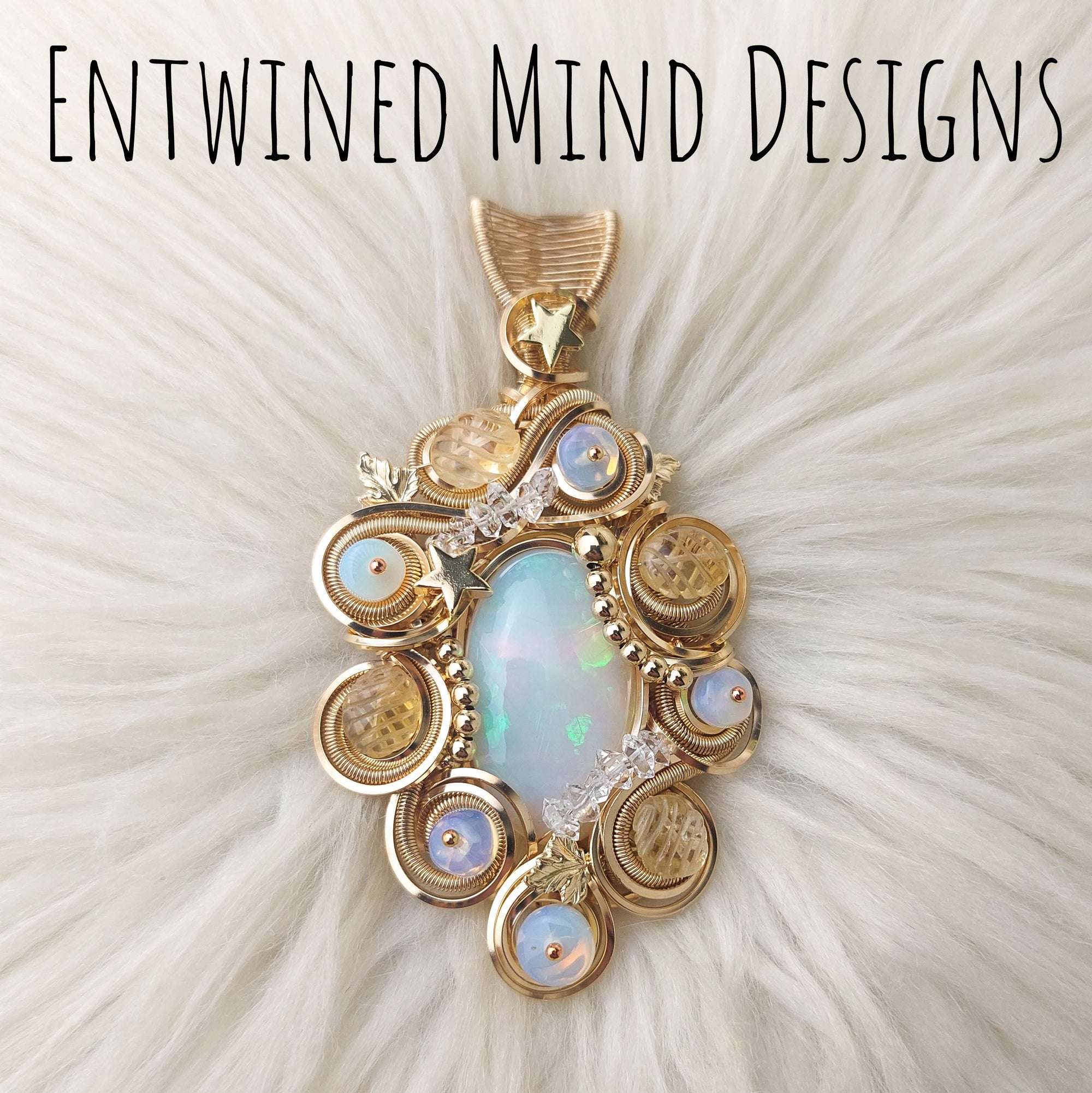 "Flower" 31ct Natural Ethiopian Opal And 14k gold filled Statement Pendant
