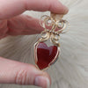 "Love note" Artisan Cut Vintage Glass 14k Goldfilled Heart Statement Pendant