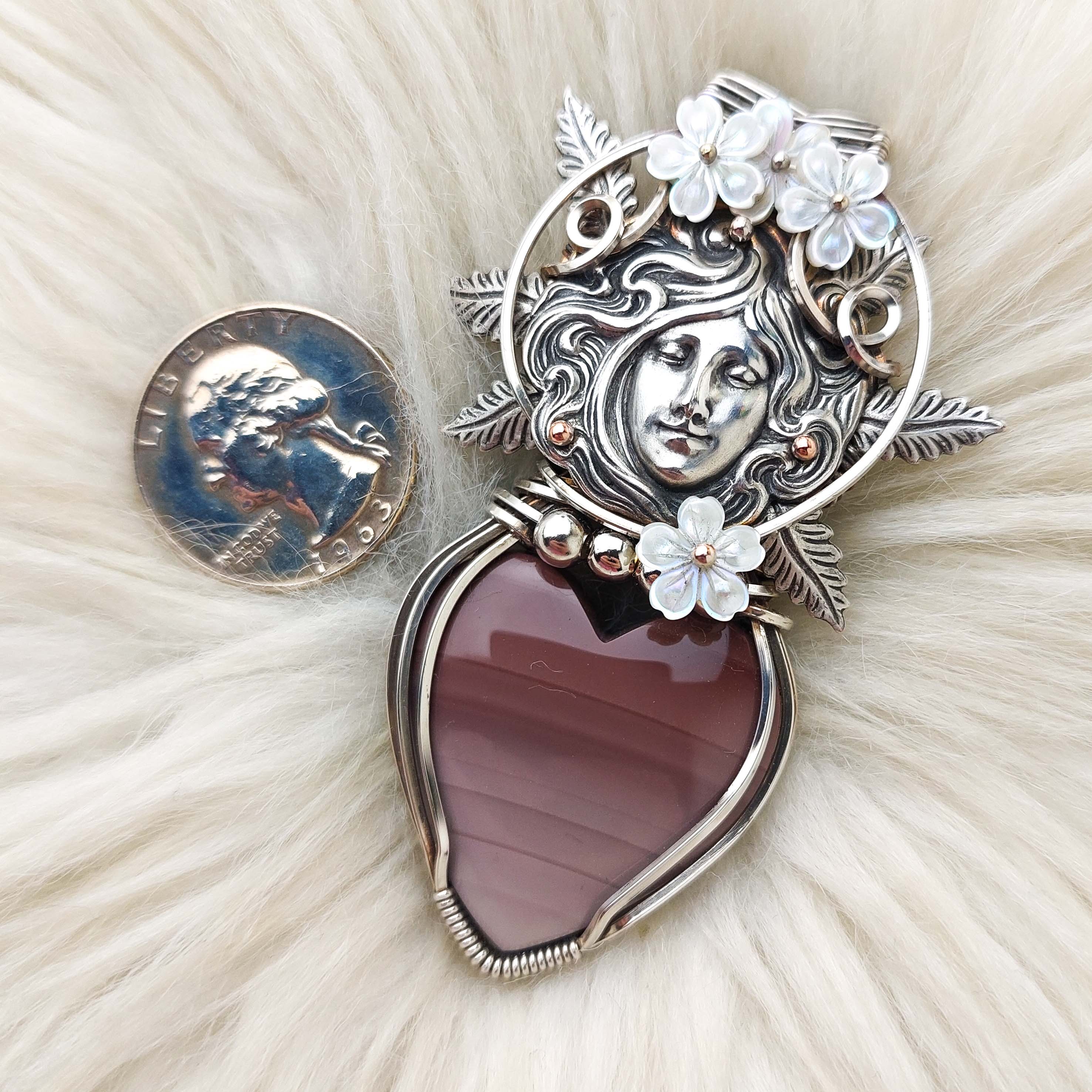Imperial Jasper Goddess And Sterling Silver Heart Pendant