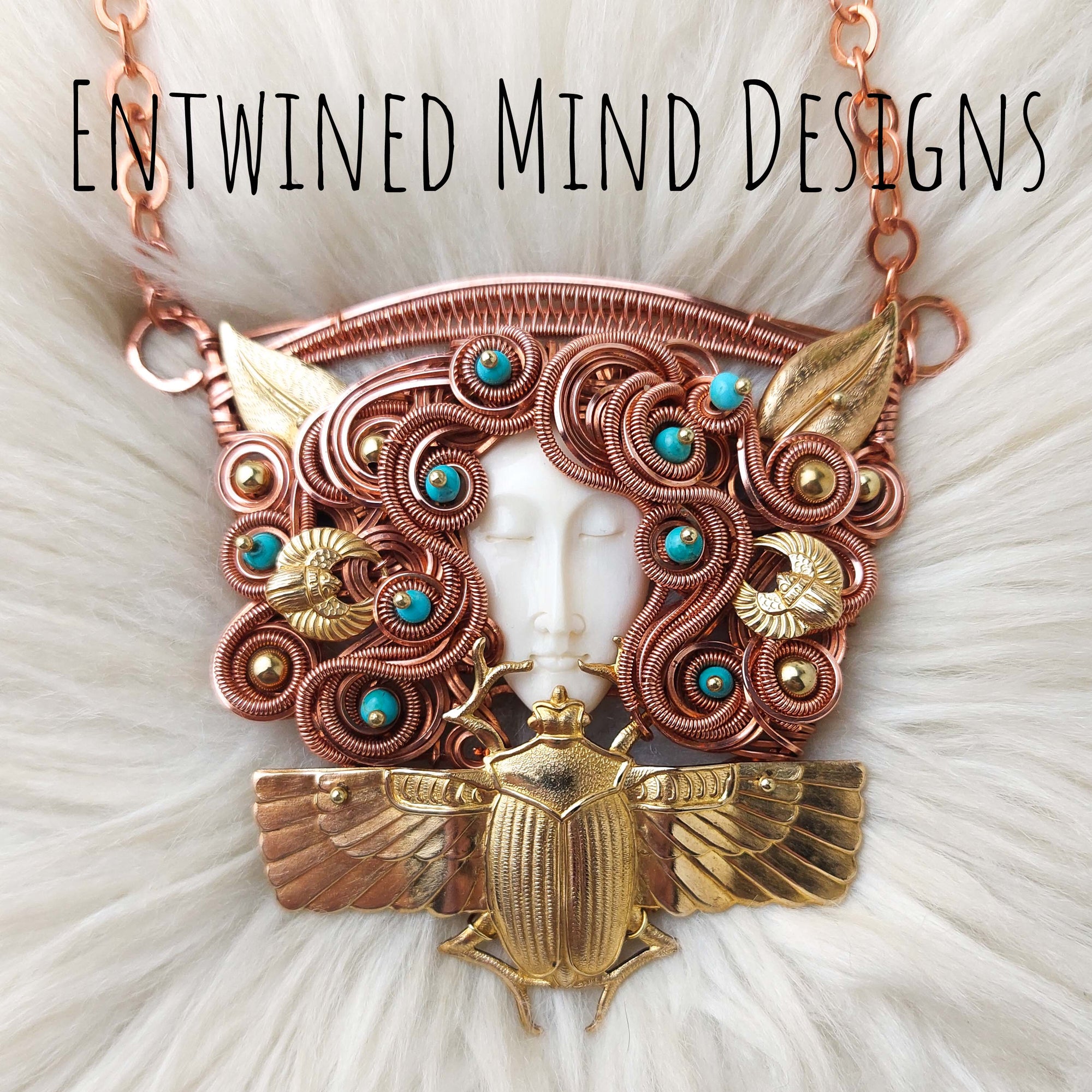 "Mali" Goddess Statement Pendant With Turquoise In Copper