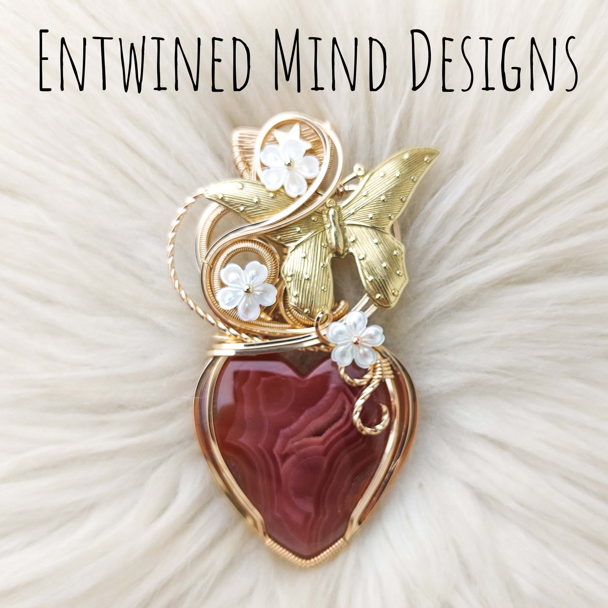 Artisan Cut Agua Nueva Agate And 14k Goldfilled Heart Statement Pendant
