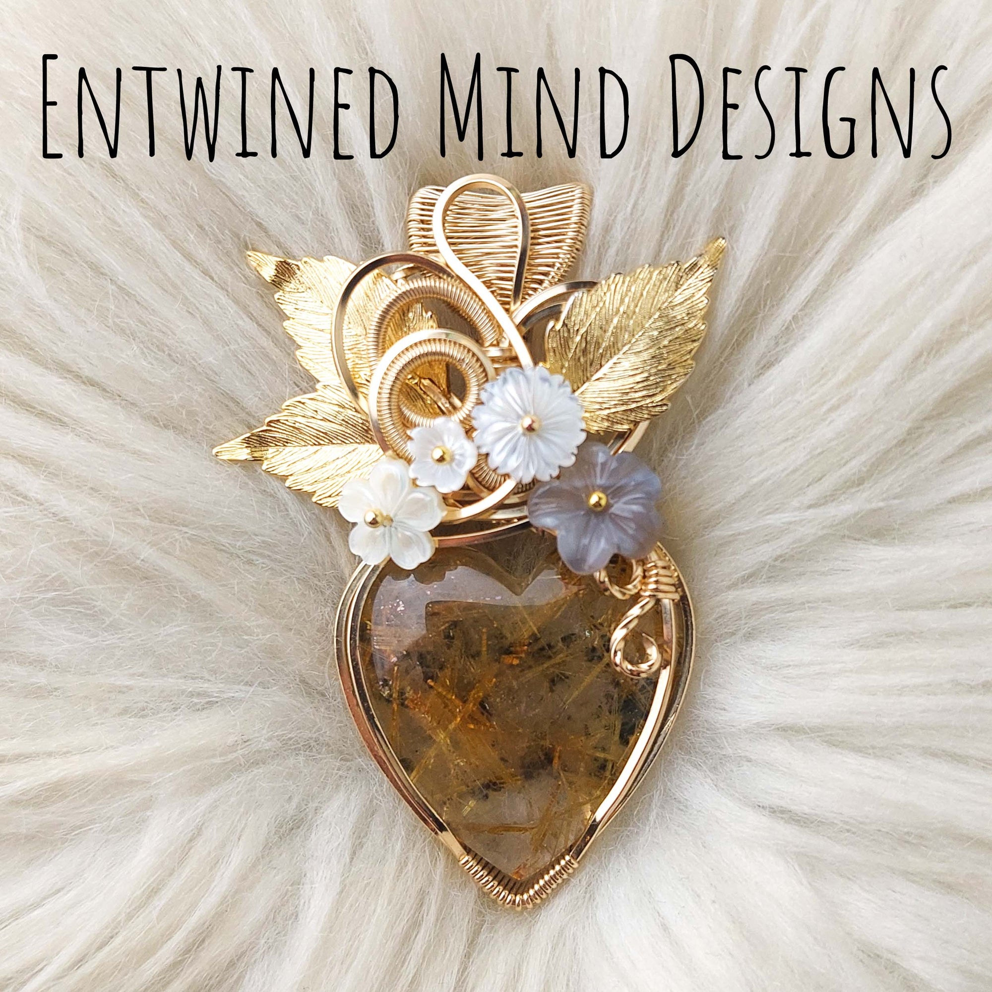 Artisan Cut Rutilated Quartz And 14k Goldfilled Heart Statement Pendant