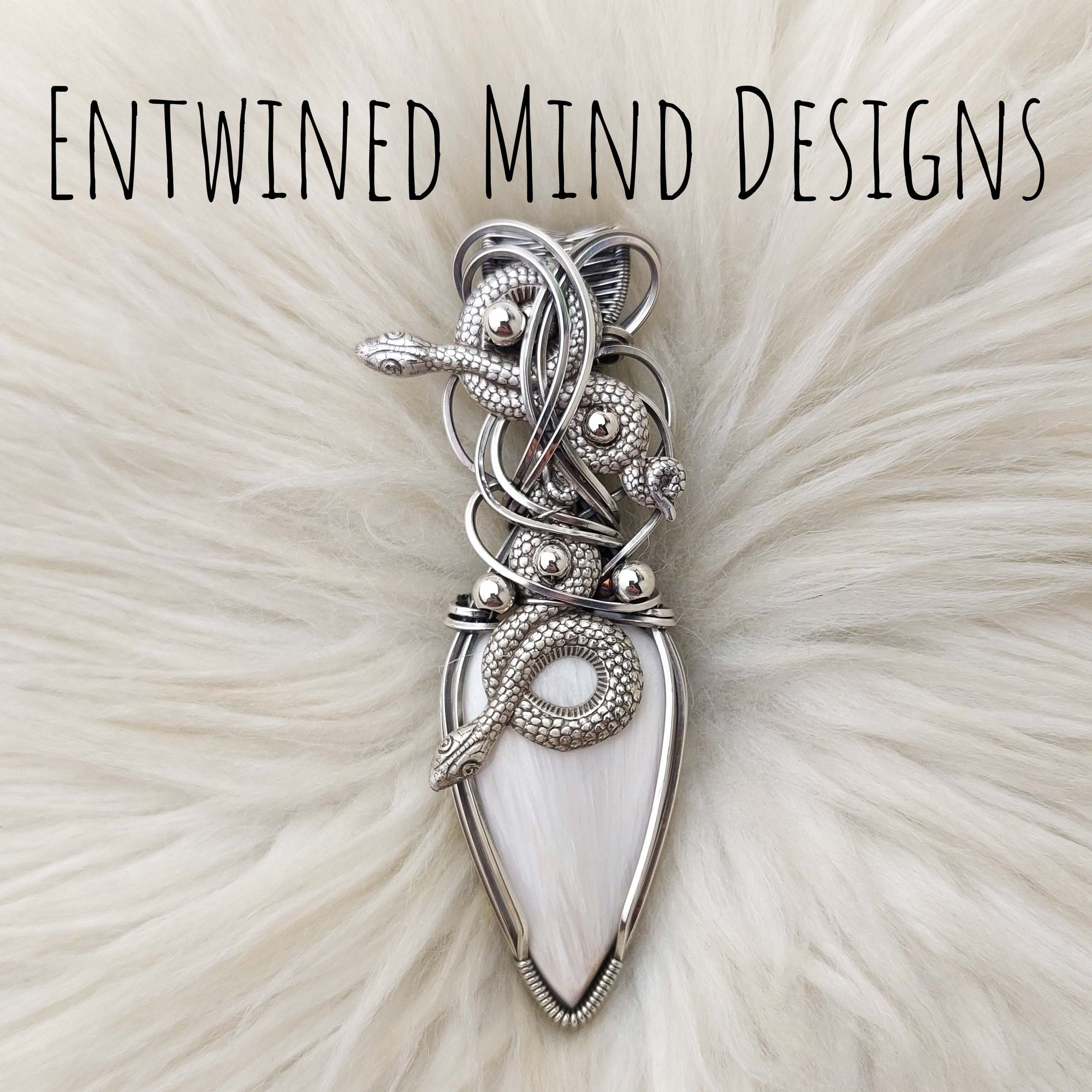 "Slither" White Scolecite Pendant In Sterling Silver