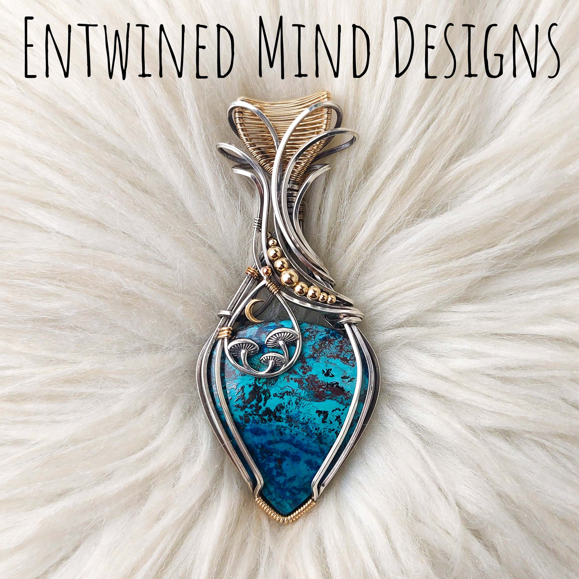 "Shroomy" Shattuckite Stattement Pendant In Sterling Silver And 14k Goldfill