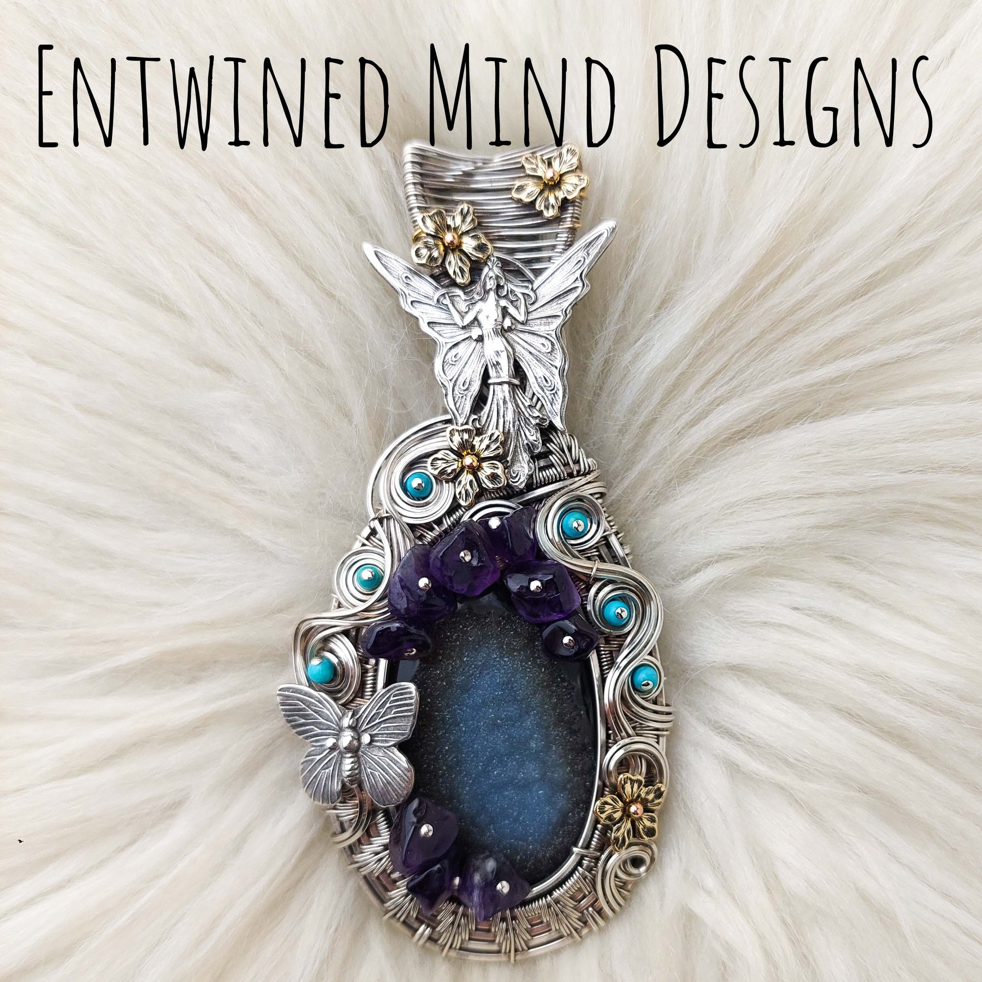 "Starlight" Black Onyx Druzy And Sterling Silver Statement Pendant