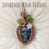 Labradorite Skull And Perdot Statement Pendant In Copper