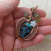 Labradorite Skull And Perdot Statement Pendant In Copper