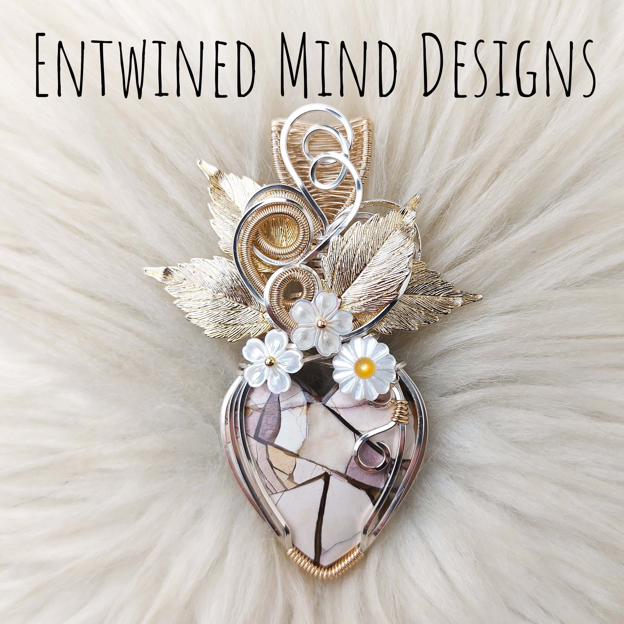 Brecciated Mookite Jasper And Sterling, Silver, and 14k Goldfilled Heart Pendant