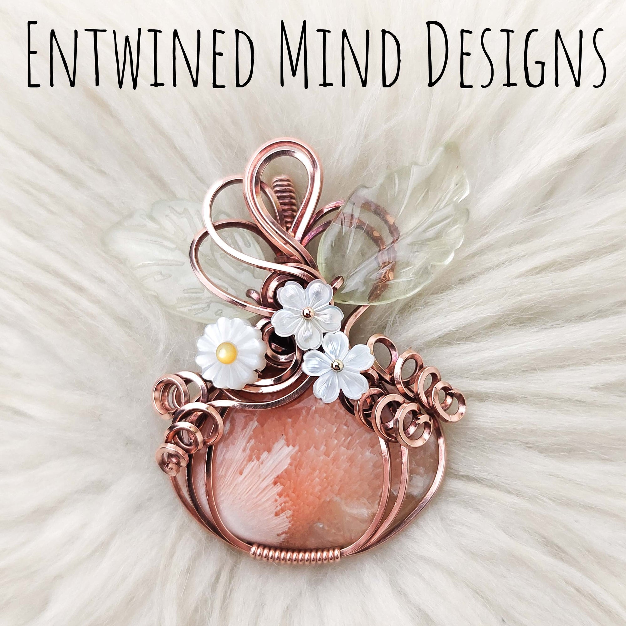 Peach Scolecite Pumpkin Pendant In Copper
