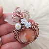 Peach Scolecite Pumpkin Pendant In Copper