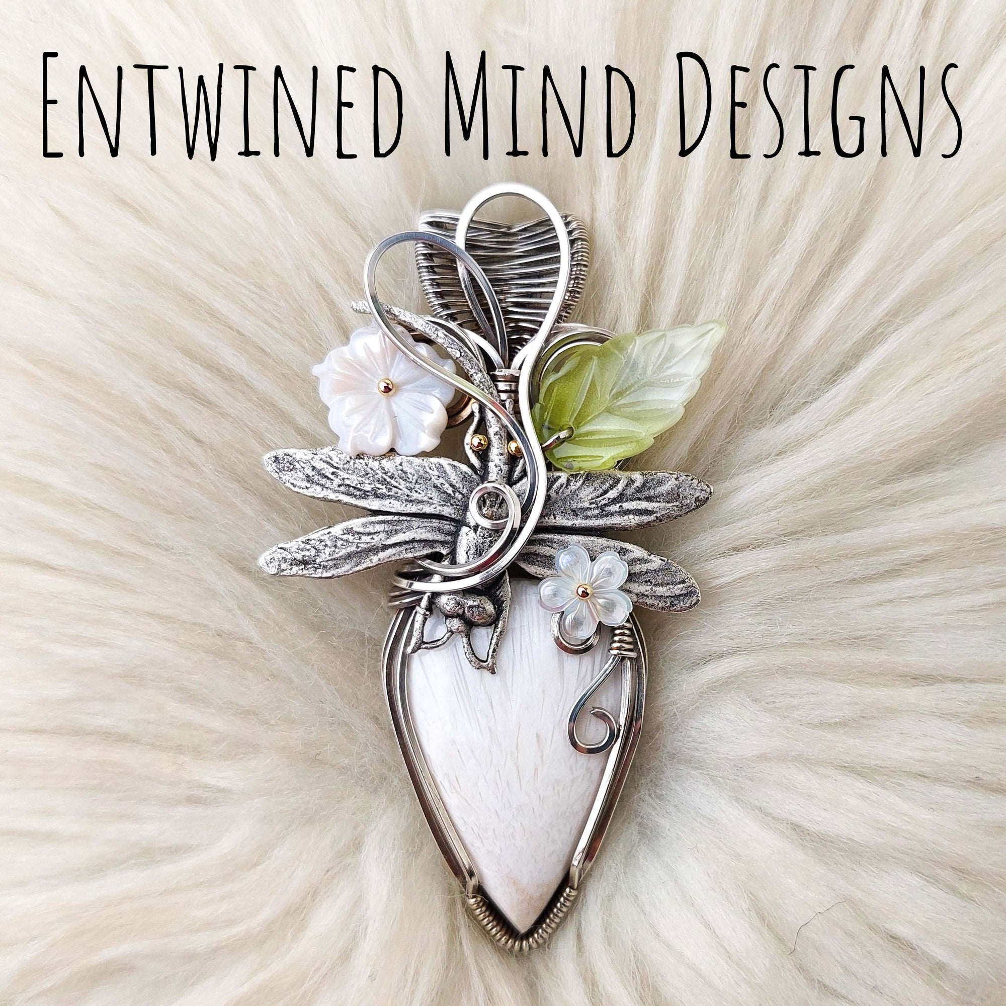 White Scolecite And Dragonfly Pendant In Sterling Silver