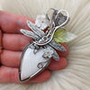 White Scolecite And Dragonfly Pendant In Sterling Silver